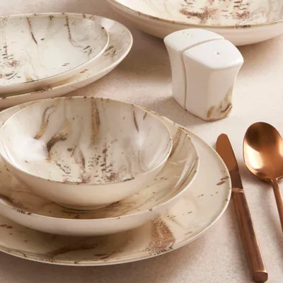 Obrázok produktu pre Hermia Concept, kvalitná 26-dielna jedálenská súprava zo 100 % porcelánu | 6 servírovacích tanierov (25 x 25 cm), 6 tanierov (20 x 20 cm), 6 misiek (15 x 15 cm), 6 dezertných tanierov, 2 podnosy | Vhodné do umývačky riadu a mikrovlnnej rúry.