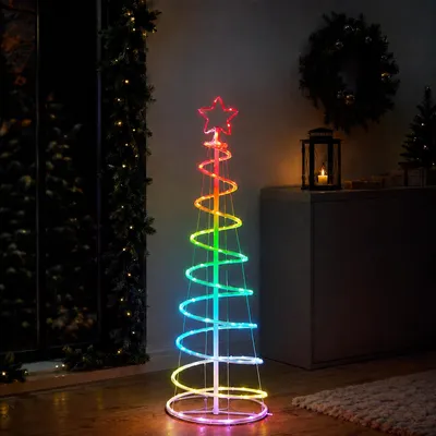 Productafbeelding van LED RGB kerstboom, spiraalvorm, 16 kleuren, met afstandsbediening, timer, USB-aansluiting, inklapbaar, kerstverlichting voor binnen, kerstdecoratie, 120 cm