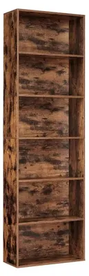 Image de Bibliothèque rétro - Bibliothèque sur pied en forme d'arbre - 6 étagères, étroite, pour livres/CD/magazines, en bois, à monter - Marron