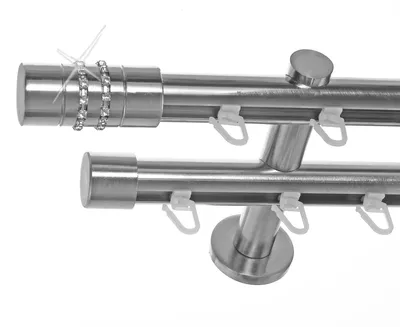 Produktbild von Innenlauf Gardinenstange Edelstahl Look 20mm Wandträger 2-läufig Zylinder Kristall, Länge wählbar H40 E80E30