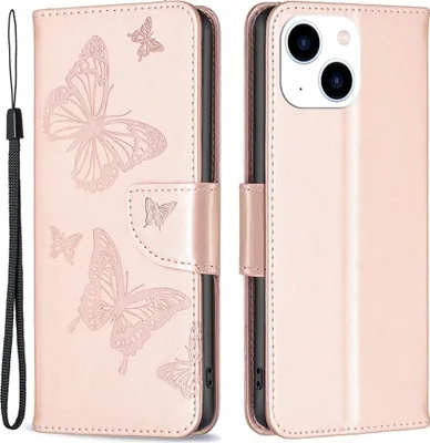 Produktbild von iPhone 14 Hülle - Coverup Schmetterlinge Klapphülle - Roségold