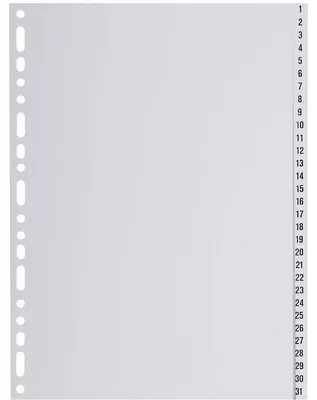 Produktbild von Exacompta Kunststoffregister, DIN A4, 31-teilig, 1 - 31, 120 my, PP, grau, Universallochung