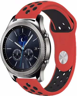 Produktbild von Uhren Armband für Samsung Galaxy Watch 3 45mm 46mm / für Huawei Watch GT GT2 Watch 2 Classic Pro / 22mm Stegbreite weiches Silikon ROT-SCHWARZ