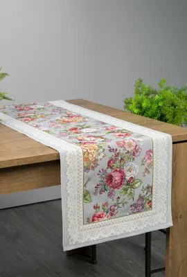 Zdjęcie produktu dla Eurofirany 406251, Prostokątny, Szary, Poliester, Bawełna, Akrylowy, Bieżnik, Kwiatowy wzór, 45 x 140 cm