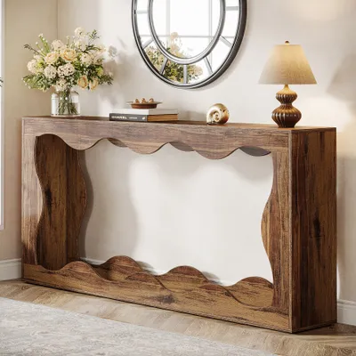 Image de Tribesigns Table console 160cm style campagne avec rangement, Table basse derrière le canapé, Longue table d'entrée, Table console de canapé
