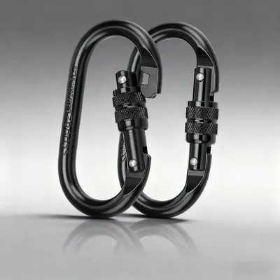 Produktbild von Kletterkarabiner, 25 kN – Schwarze Karabiner – Legierter Stahl – 2 Stück – Sicherheitskarabiner – Zuverlässig und stabil