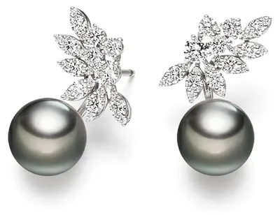 Obrázok produktu pre Luna-Pearls – 313.0620 – náušnice – dámske – 750 biele zlato – kultivovaná perla z Tahiti 9–10 mm – briliantový výbrus, G-VSI, 1,23 ct