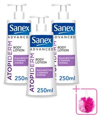 Obrázok produktu pre 3 x Sanex Advanced Atopiderm telové mlieko pre suchú a citlivú pokožku, 250 ml - výhodný balík - 3 kusy