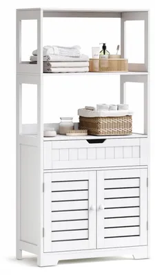 Immagine prodotto di Mobiletto bagno alto in legno, con ripiano, cassetti e ante, dimensioni 60 x 30 x 119 cm, colore bianco