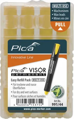Produktbild von Pica 991/44 Permanent Marker Minen/Ersatzminen | wasserfest, umweltfreundlich, wirtschaftlich, für diverse Materialien geeignet | Farbe: gelb, Durchmesser: 10 mm, Länge: 85 mm,