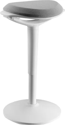 A white adjustable stool with a gray mesh seat.