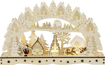 Produktbild von 3D-Lichterbogen LED Deko Holz Santa & Schlitten 45 cm warmweiß