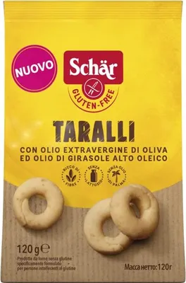 Produktbild von Schär Gluten Free Taralli mit Nativem Olivenöl Extra und Sonnenblumenöl Salziger Snack Glutenfrei 120g Beutel Perfekter Aperitif-Snack