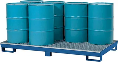 Produktbild von Auffangwanne - 340 l - Traglast 850 kg - Gitterrost - Staplerschuhe - 255 x 2.460 x 1.210 mm (HxBxT) - enzianblau