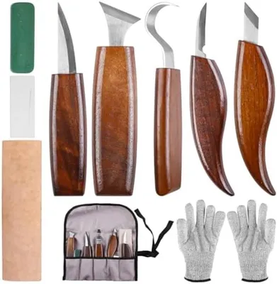 Produktbild von PromoHome® Holzschnitzmesserset 10-teilig Professionelles Holzschnitzwerkzeug-Set mit Schnitzmesser, Hakenmesser, Meißel, Hohlmeißel