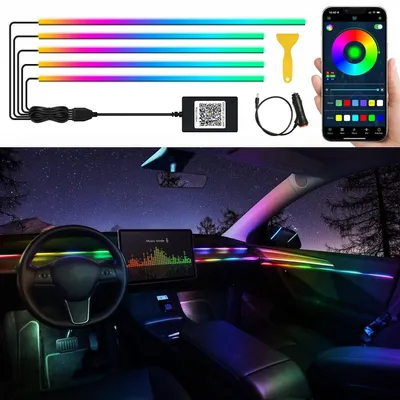 Zdjęcie produktu dla Oświetlenie wnętrza samochodu LED RGBIC Dreamcolor 5-w-1 z sterowaniem za pomocą aplikacji i muzyki