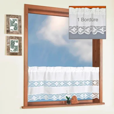 Produktbild von Heimtexland Scheibengardine Landhaus Natur Batist Gardine Häkelborte Stabtunnel Bistrogardine Typ503 HxB 30x120 cm