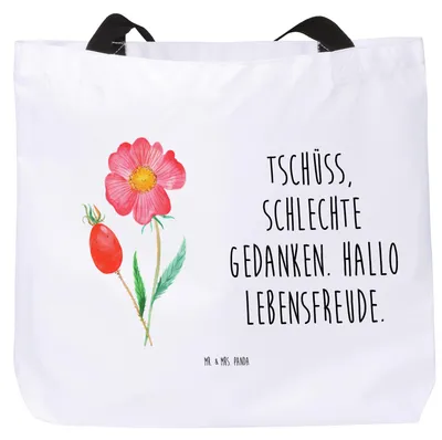 Produktbild von Mr. & Mrs. Panda Tote Bag Blume Hagebutte - Weiß - Geschenk, Stoffbeutel, Schlechte Gedanken, Garten, Laptoptasche, Büchertasche, Tasche, Lebensfreude, Einkaufstasche