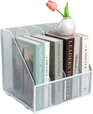 Image de Porte-revues A4, 4 compartiments, en métal, de couleur blanche, pour bureau