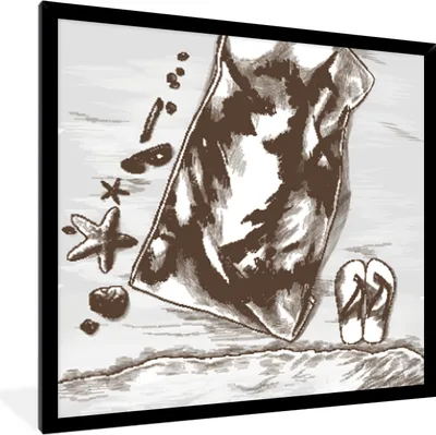Produktbild von MuchoWow® MuchoWow® Gerahmtes Poster Strand - Handtuch - Hausschuhe 40x40 cm - Poster mit zchwarzem Bilderrahmen - Mit Rahmen - Wanddekoration Schlafzimmer
