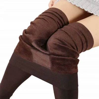 Image de ASKSA Femmes Leggings de compression épais Hiver Velours Leggings Pantalon, Café, Une taille