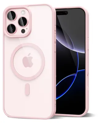 Obrázek produktu pro Magnetický kryt pro iPhone 16 Pro Max, kompatibilní s MagSafe, průhledné nárazuvzdorné pouzdro, ochranný zadní kryt Růžový
