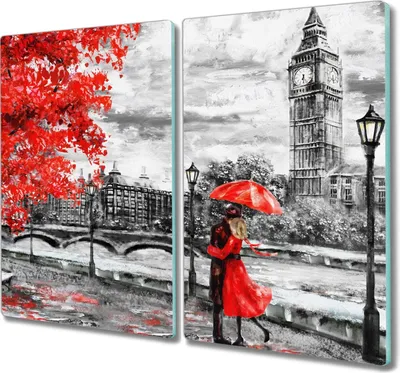 Produktbild von Coloray Herdabdeckplatte 2x30x52 cm Schneidebrett Kochplattenabdeckung Küchenbrett Hackbrett - London Paar