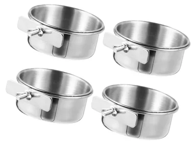 Produktbild von 4 Stück Edelstahl Vogelfutternapf Bissfest und Abnehmbar 10 cm Vogelkäfigzubehör für Papageien und kleine Vögel