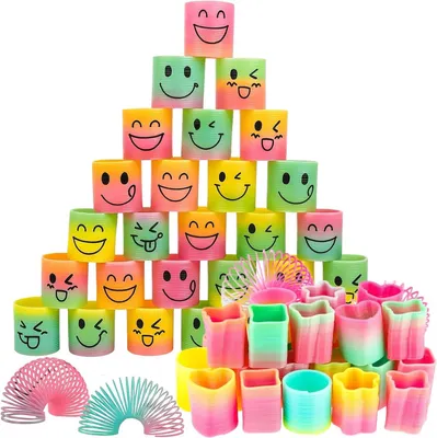 Productafbeelding van Cadeautjes voor volwassenen - Set van 35 - 20 x glimlachende spiraalveren en 15 x fantasiespiralen - Kleurrijke feestcadeautjes
