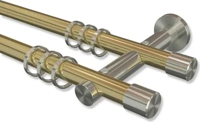Produktbild von Interdeco Gardinenstange, Vorhangstange Messing-Optik / Edelstahl-Optik Modell Platon Santo, 20 mm Ø 2-läufig, 140 cm