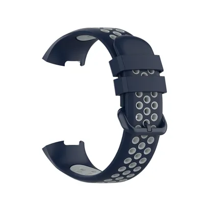 Produktbild von Für Fitbit Charge 3 + 4 Silikon Armband  weiches Ersatzarmband für Sport / Fitness geeignet atmungsaktiv Größe L DUNKELBLAU-GRAU