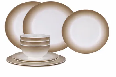 Produktbild von Melamin Campinggeschirr Set [New Trend Cappuccino] für 4 Personen – 12-teilig – bruchsicher, BPA-frei – ideal für Camping, Outdoor & Wohnmobil
