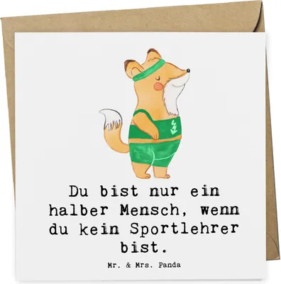 Produktbild von Mr. & Mrs. Panda Grußkarte Sportlehrer Herz - Weiß - Geschenk, anlasskarte, faltkarte, Klappkarte, doppelkarte, Glückwunschkarte