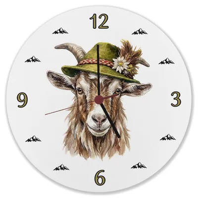 Produktbild von Ziege mit alpenländischem Trachtenhut Wanduhr aus MDF