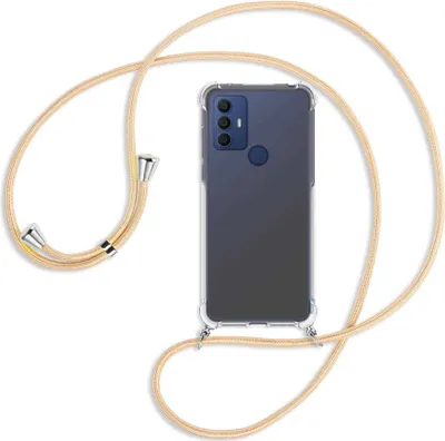 Produktbild von Handykette Backcover-Schutzhülle mit Band (Metall silberfarben) für TCL 30 SE, TCL 305, TCL 306 - Goldkordel