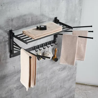 Obrázek produktu pro Věšák na ručníky Nástěnný stojan na prádlo Věšák na ručníky Silver 7-Arm Towel Pull-Out Metal Black