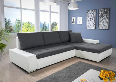 Produktbild von Ecksofa mit Schlaffunktion Faris - Couch mit Bettkasten, Big Sofa, Sofagarnitur, Couchgarniitur, Polsterecke (Weiß + Dunkelgrau (Madryt 120 + Inari 94), Ecksofa Rechts)