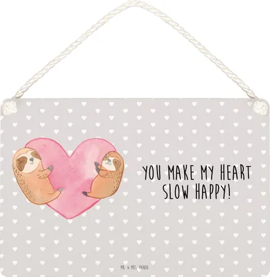 Produktbild von Mr. & Mrs. Panda Schild Faultiere Herz DIN A5 - Grau Pastell - Geschenk, Holzschild, Türschild, hängeschild, für Männer, Freundin, Frauen, Jahrestag, Valentinstag