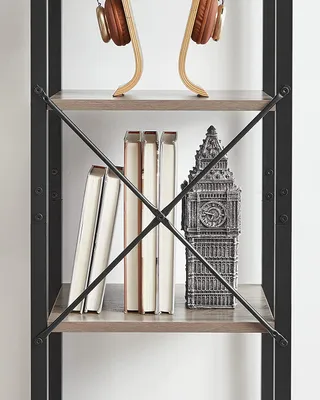 Produktbild von VASAGLE Bücherregal, Standregal, Aufbewahrungsregal mit 5 Ebenen, Industrie-Design, für Wohnzimmer, Büro, Arbeitszimmer und Flur, Stahlgestell, Holzspanplatten, Greige-schwarz LLS100B02
