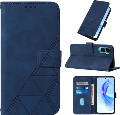 Image de Etui en cuir pour Honor 90 Lite étui design avec embossage, porte-cartes et support bleu