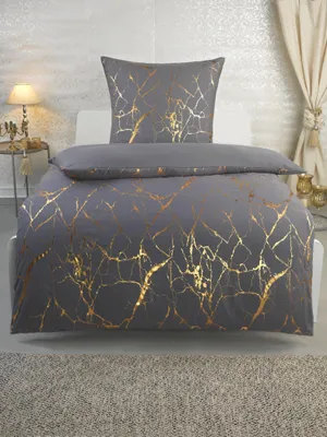 Produktbild von Mikrofaser Bettwäsche Metallic Effekt - Grau Gold - 135x200 cm