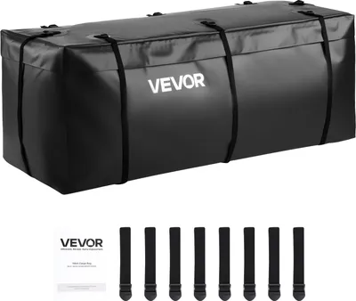 Zdjęcie produktu dla Torba bagażowa VEVOR do haka holowniczego, wykonana z wodoodpornego PVC 840D (0,34 m³), torba bagażowa do przechowywania na powierzchni ładunkowej samochodów ciężarowych, ze wzmocnionymi pasami do samochodów osobowych, SUV-ów i vanów, czarna