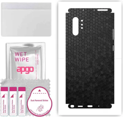 Produktbild von apgo Rückseite + Seiten Schutzfolie, Skin, kompatibel mit Samsung Galaxy Note 10 Plus 5G, Hinten Displayschutzfolie aus Vinylfolie, kratzfest, einfache Montage - Schwarze Honigwabe