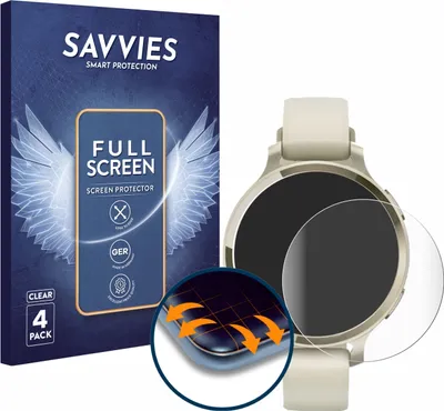 Produktbild von 4x Savvies Fullscreen Schutzfolie für Garmin Lily 2 Active Displayschutz Folie Fullcover Klar Transparent