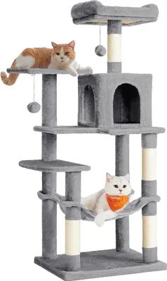 Produktbild von Songmics Kratzbaum Katzenhaus mit Hängematte hellgrau