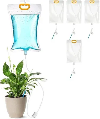 Imagen del producto de Sistema de riego por goteo automático de 3,5 litros - Autoirrigante - Ideal para interiores y exteriores - Juego de 5 unidades