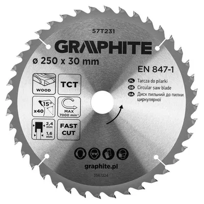 Zdjęcie produktu dla Tarcza do pilarki widiowa tnąca do drewna 250x30mm 40 zębów 57T231 GRAPHITE