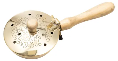 Räucherpfanne Lebensbaum gold 20 cm, Messing vergoldet, mit Holzgriff