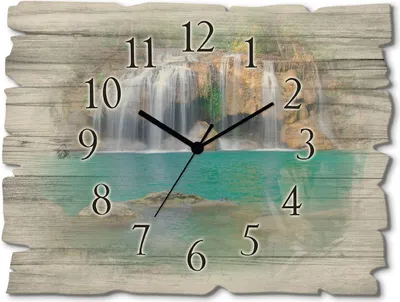 Produktbild von ARTland Holz Wanduhr Funkuhr - schwarzer Zeiger Wasserfall im Wald National Park Größe: 40x30 cm