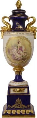 Obrázok produktu pre Casa Padrino porcelánová váza na podstavci biela tmavomodrá zlatá